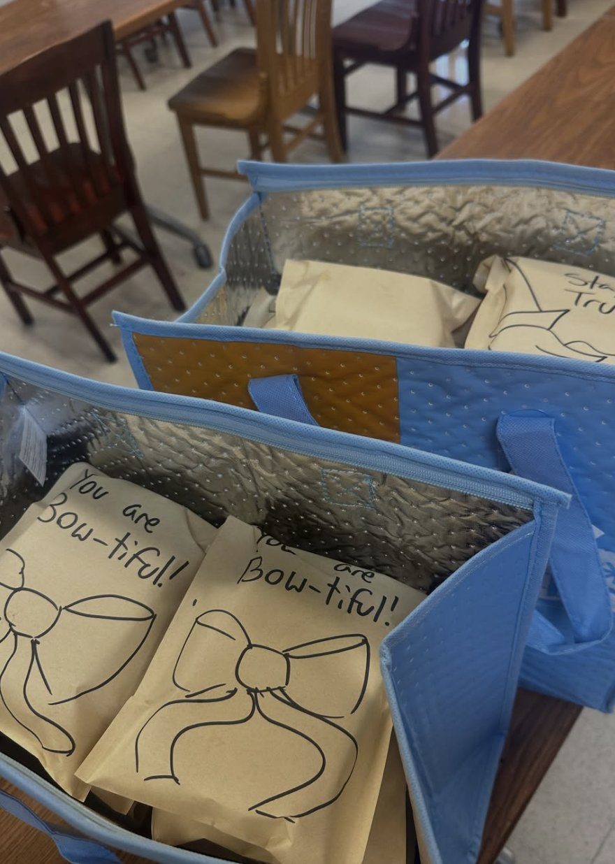 Delivery bags packed with hand-decorated sandwich bags